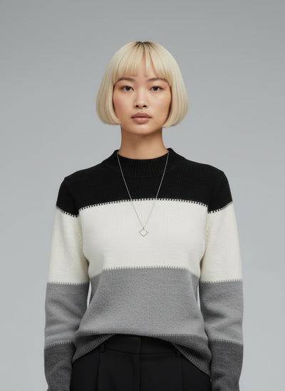 Close-up of the model wearing Elina | Leger und Eleganter Pullover